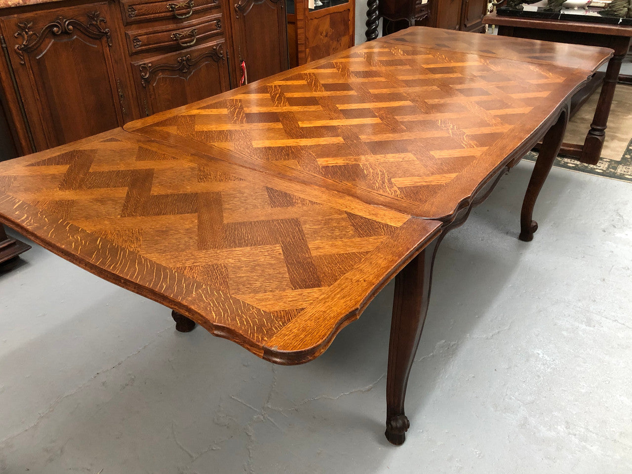 French Oak Louis XV th Style Parquetry Top Extension Table