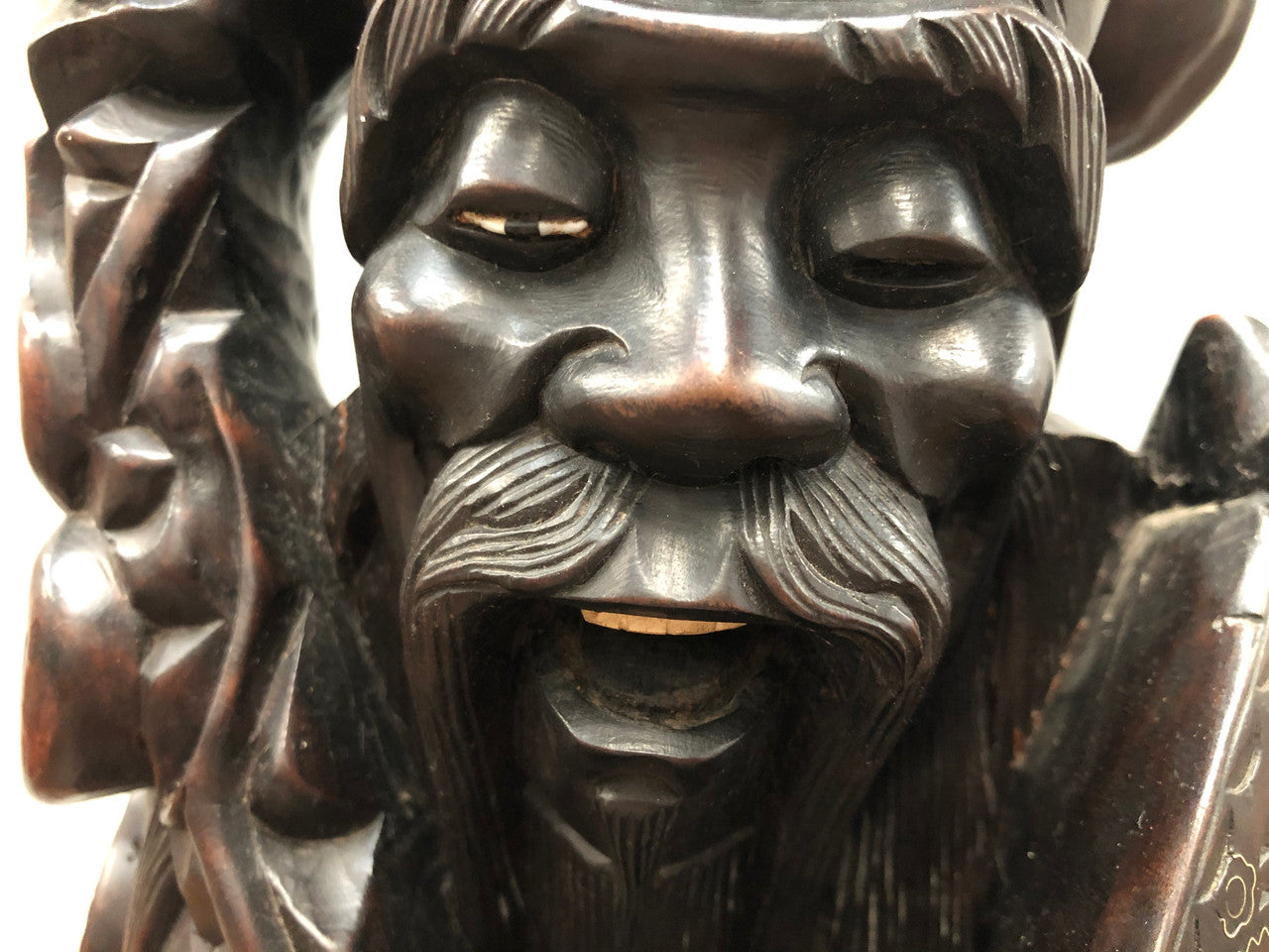 Antique Chinese hand carved Rosewood Immortal "Shou Xing" God of longevity lamp base. Profusely inlaid with brass cloisons. Meiji period Circa 1880.