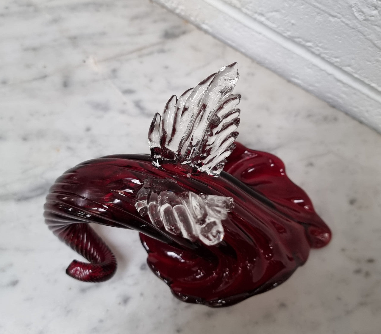 Vintage Ruby Red Murano Glass Cornucopia.