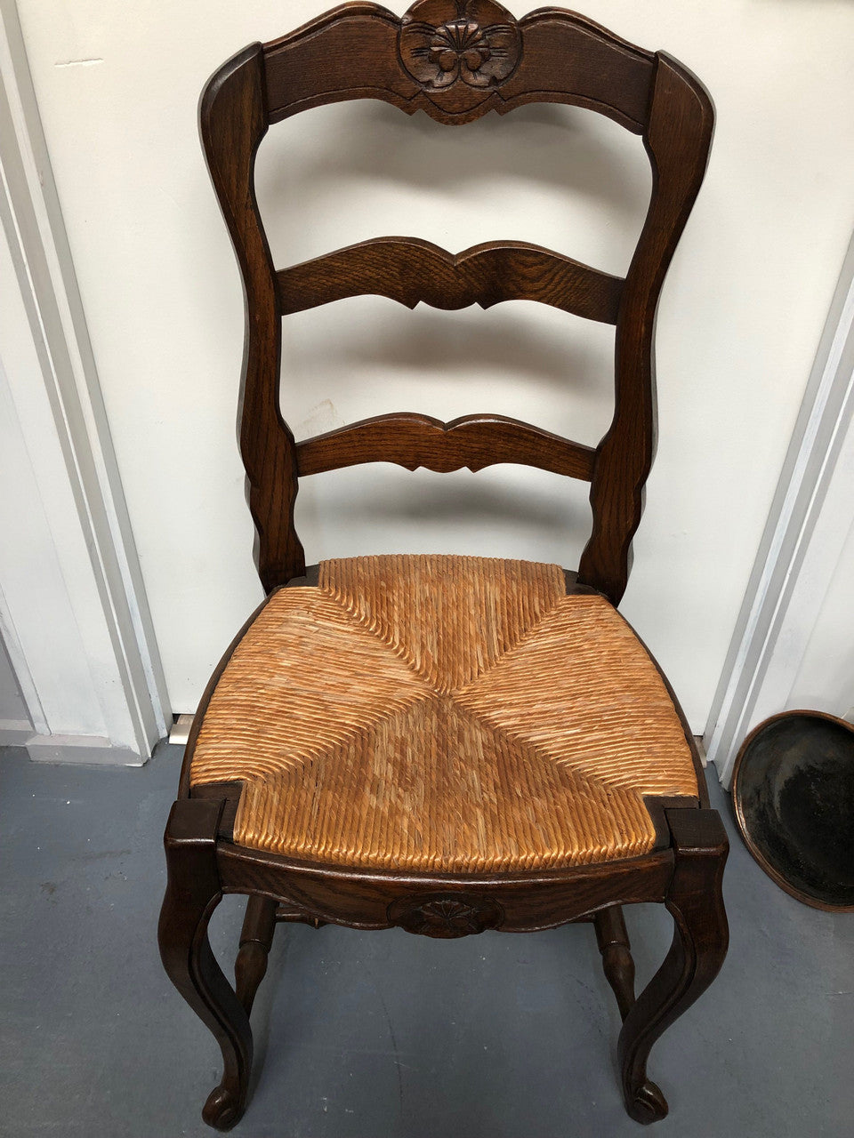Lovely Set Of Six French Oak Rush Seat Dining Chairs