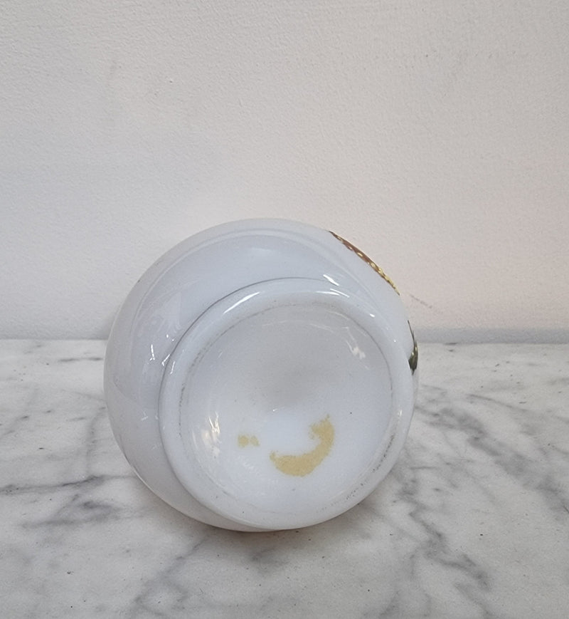 Decorative Antique floral hand painted milk glass vase in good original condition, please view photos as they help form part of the description.