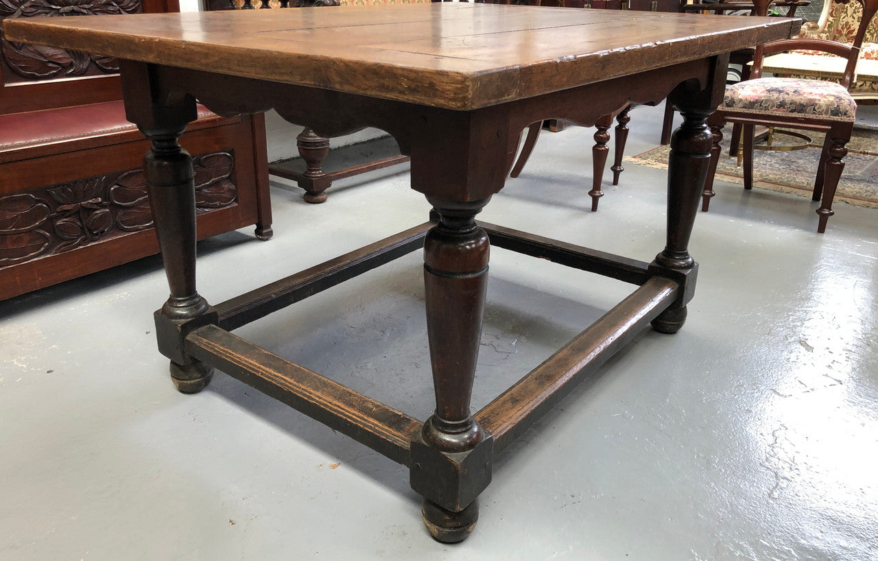 18th century French Oak Farmhouse table of small proportions. Practical square shape and size ideal for a unit or apartment. In good original detailed condition.