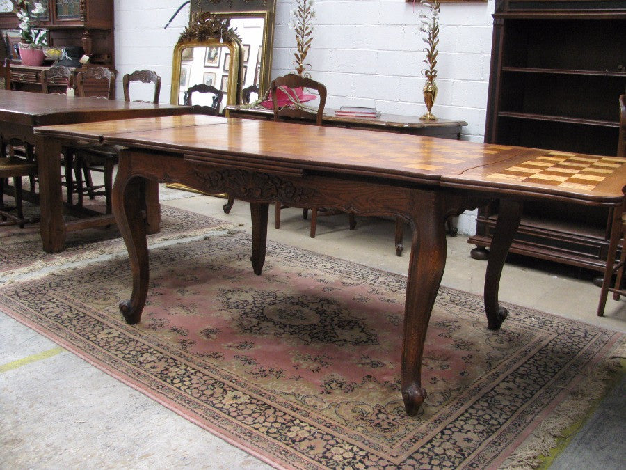 French Oak Parquetry Extension Dining Table