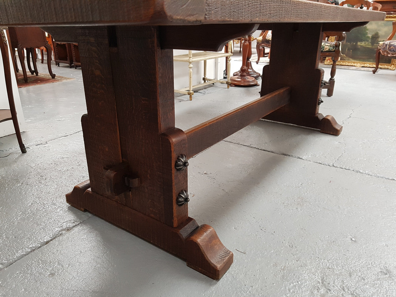 19th Century French Oak pedestal farmhouse table. In very good original detailed condition. Circa 1860's.