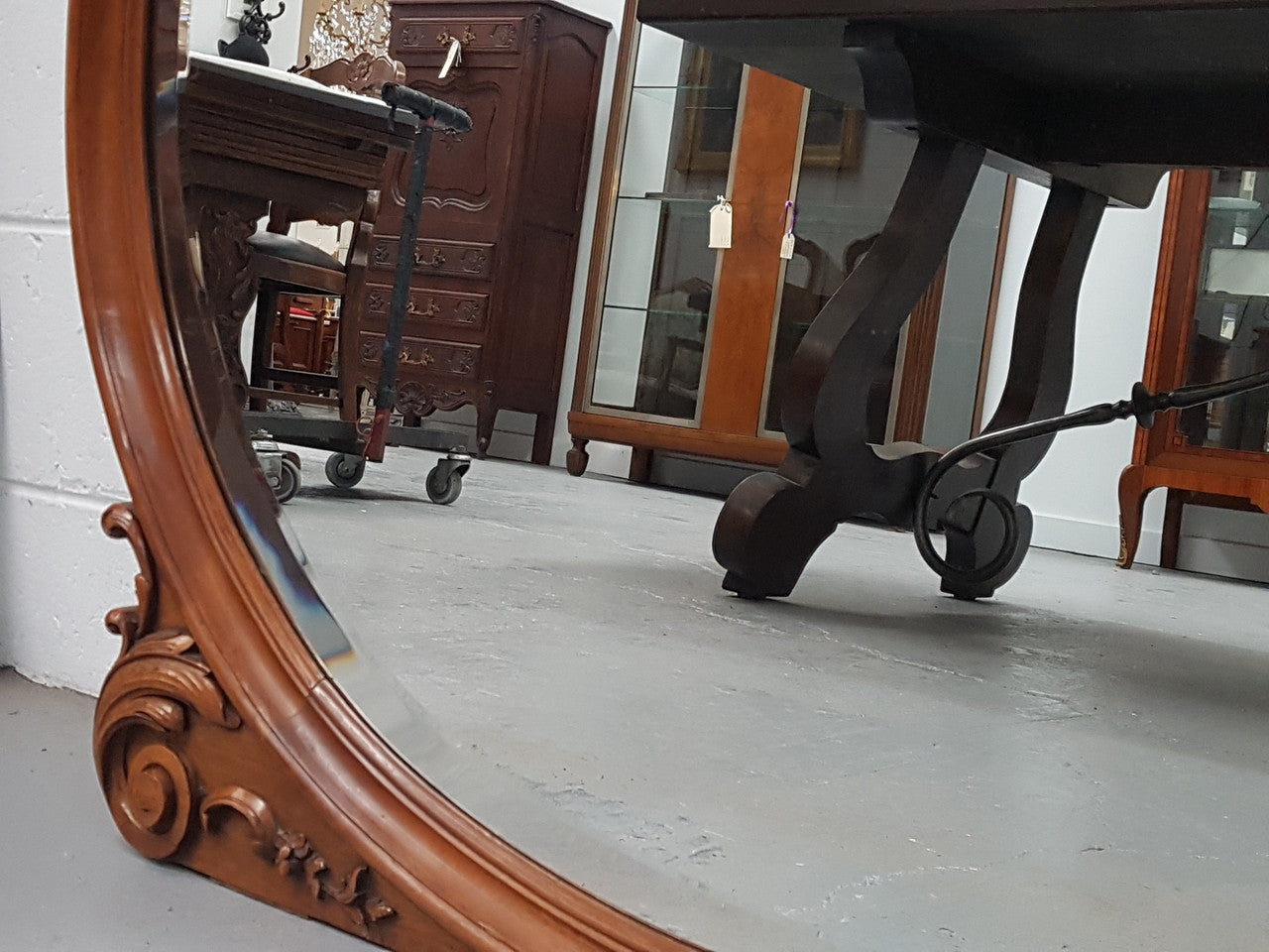 French Antique Louis XV Style Walnut Bevelled Glass Mantle Mirror