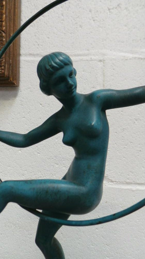 French Art Deco Hoop Lady Statue Signed By Danseuse Au Cerceau