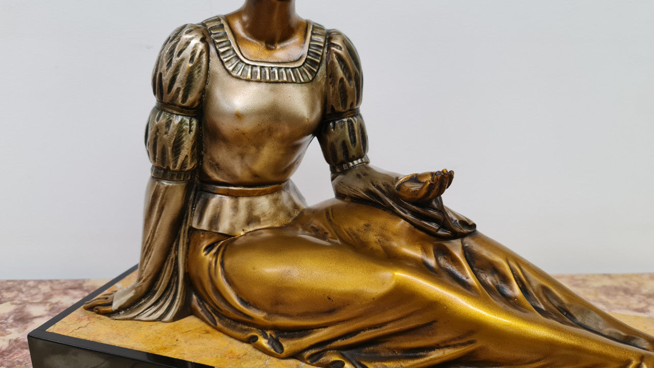 Art Deco sculpture of lovely seated lady with German Shepherd signed by signed by H.Molins. In good original detailed condition.