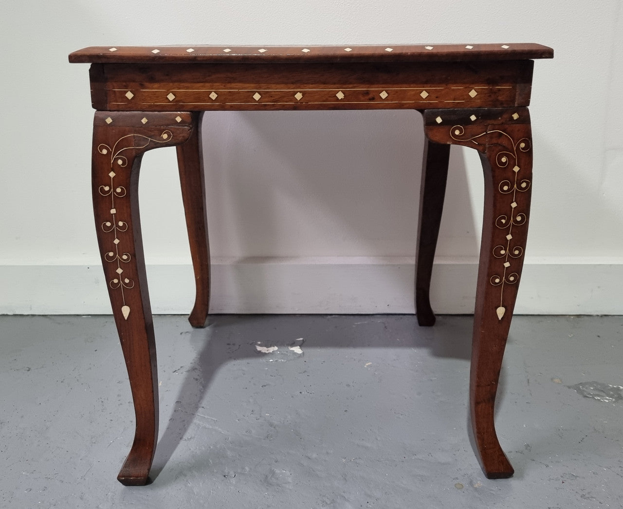 Stunning Indian Teak bone inlay square occasional table. In good original detailed condition.