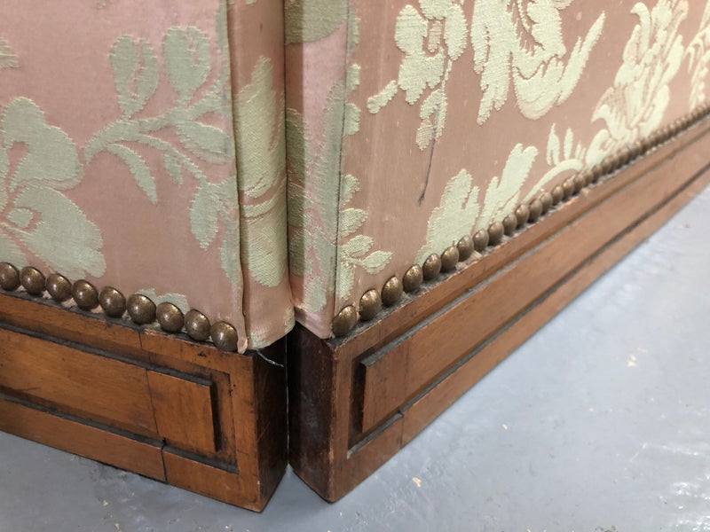 Rare Antique French Walnut Louis XVI "Silk Brocade Fabric" three fold screen. The fabric is in good overall condition with some minor wear and tear.