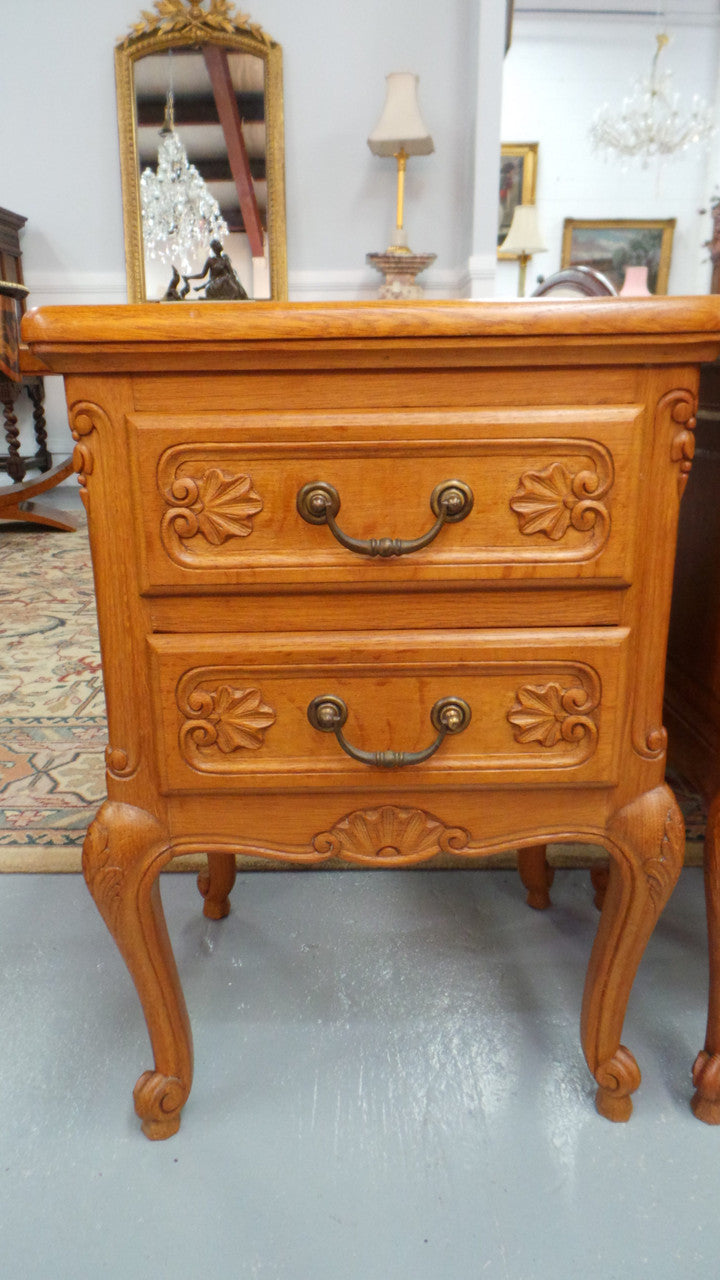 Beautiful Pair of Louis XV Style Light Oak Bedside