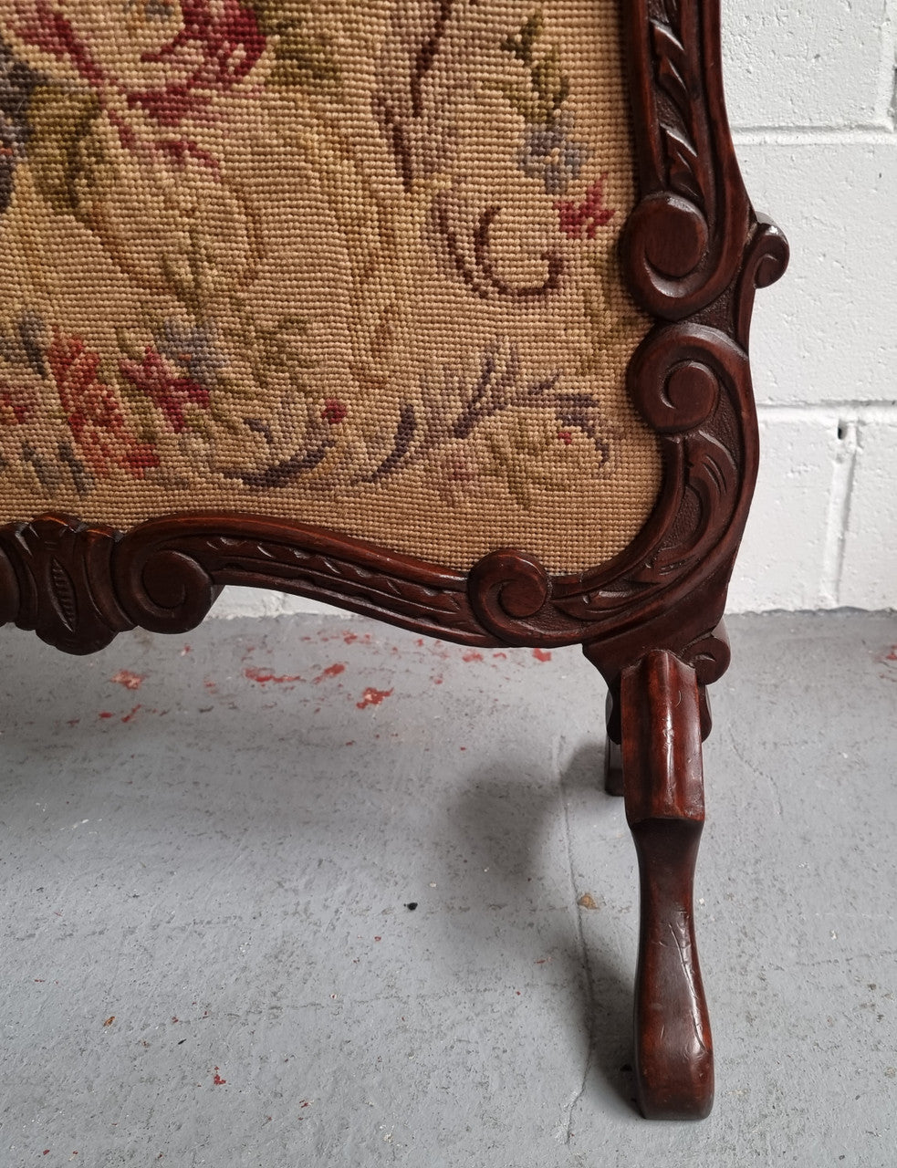 Attractive Carved Wooden Framed Fire Screen featuring Tapestry. In good detailed condition.