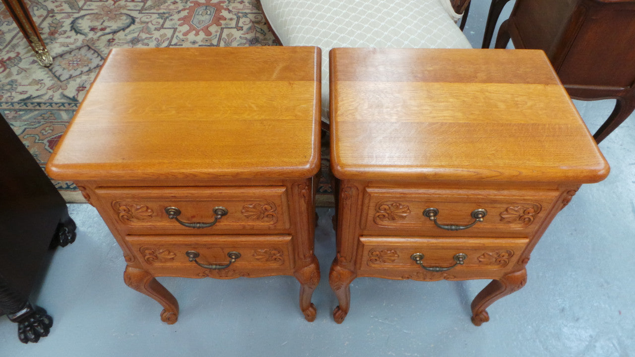 Beautiful Pair of Louis XV Style Light Oak Bedside
