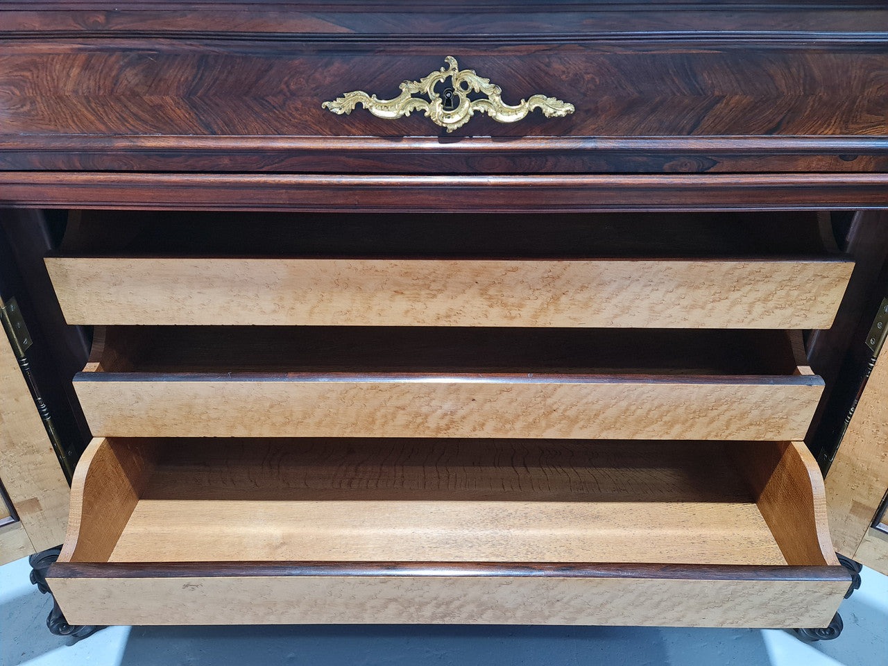 Stunning Rosewood Marble Topped Secretaire With Two Cupboards