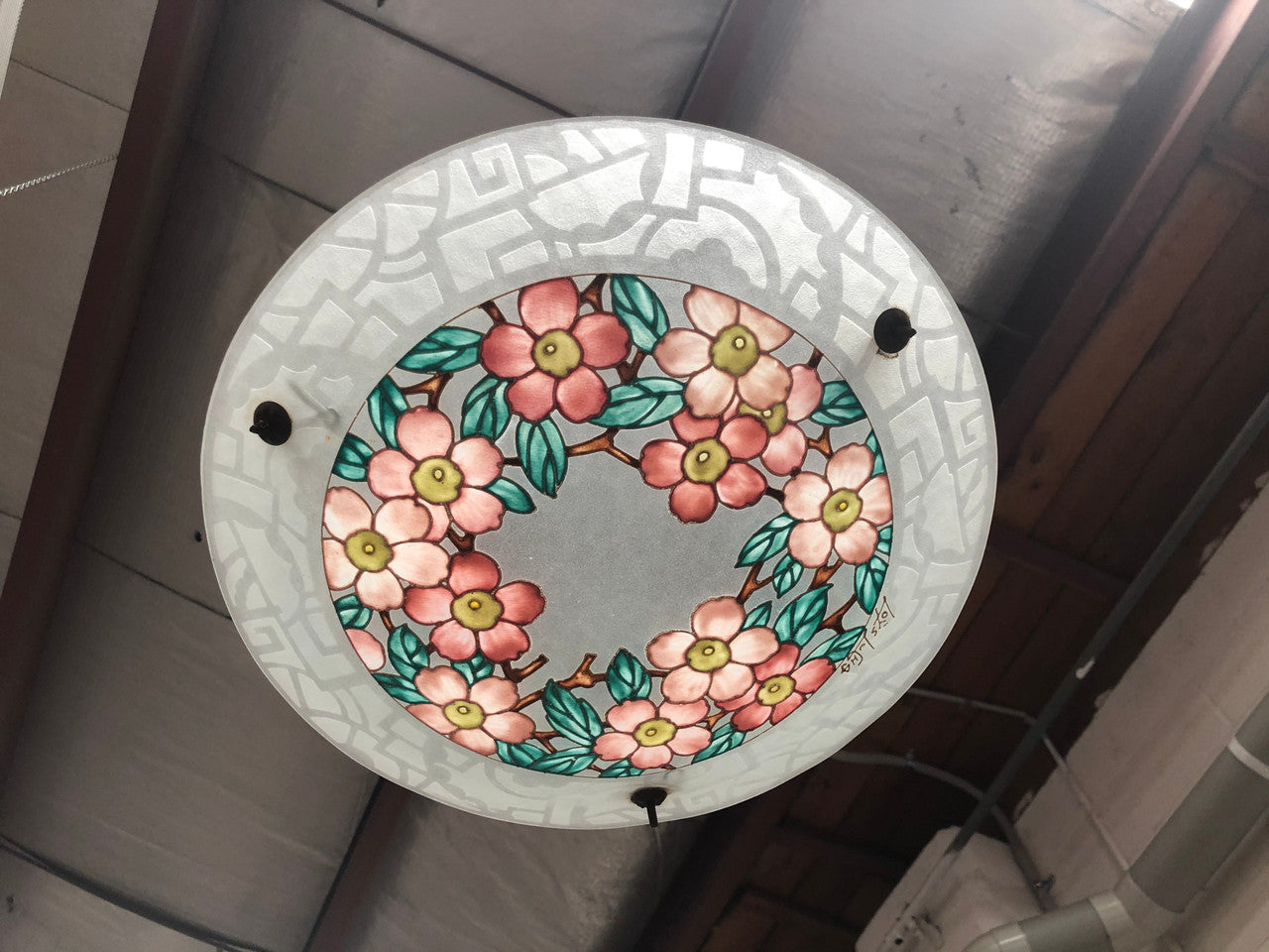 Rare French Art Deco Hanging Light Shade Hand-Painted & Signed