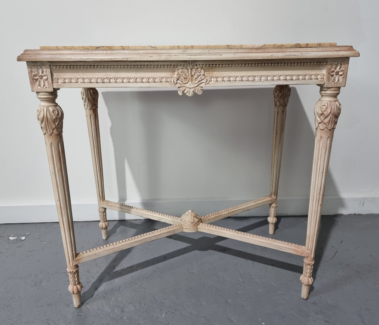Louis XVI Painted & Marble Top Console Table With Two Drawers