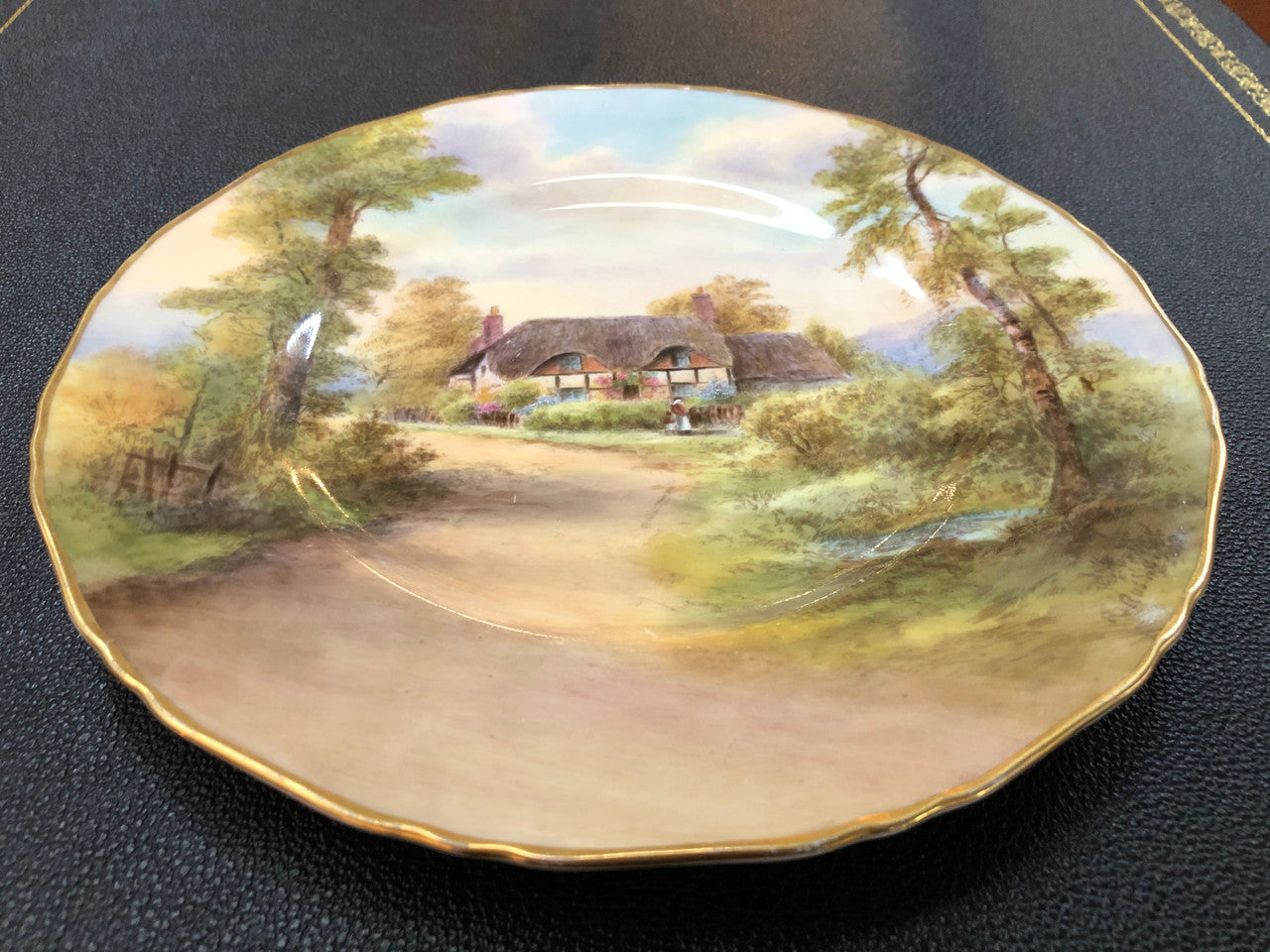 Royal Worcester Hand Painted & Gilt Rim Cottage Plate By Raymond Rushton