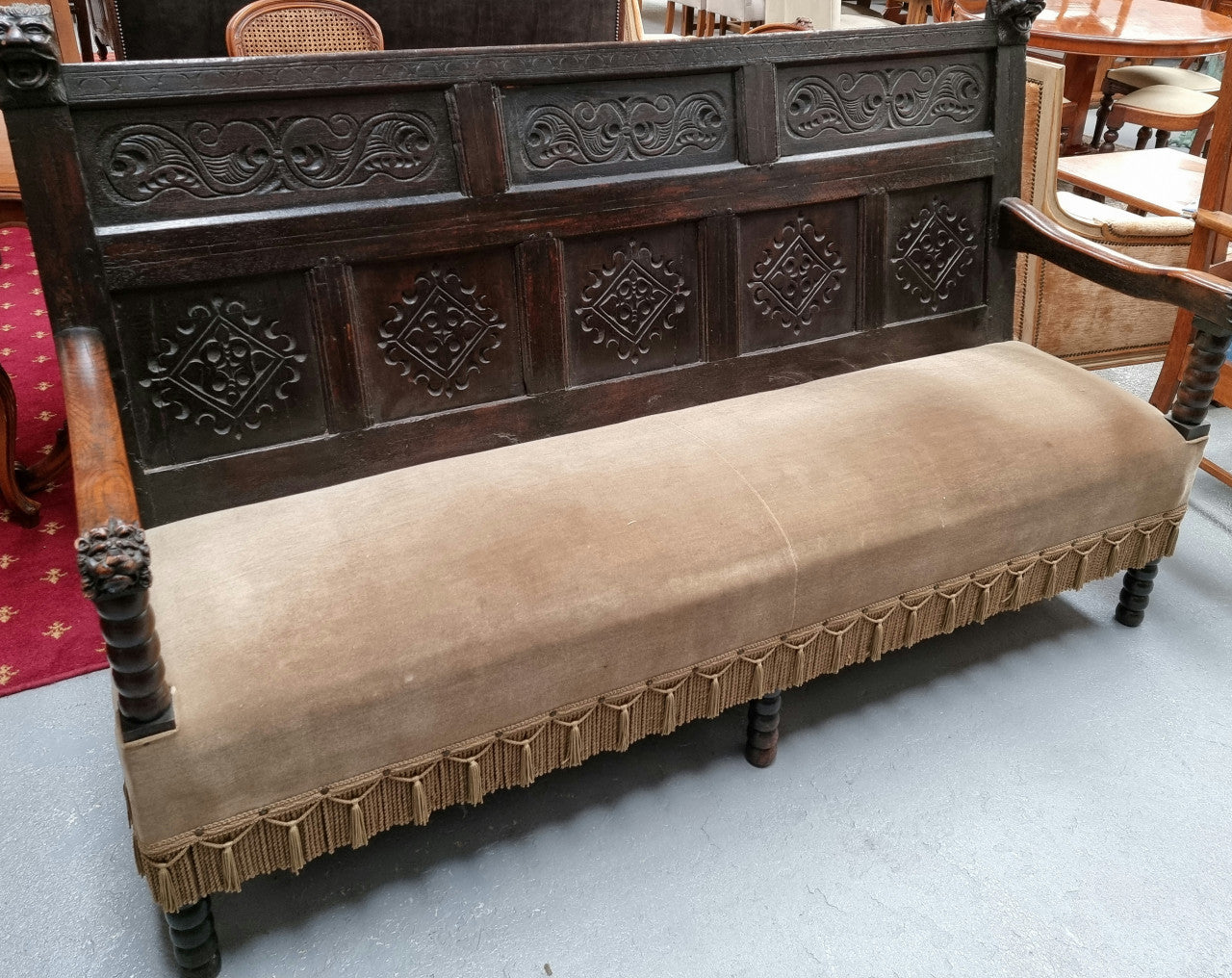 Sensational Antique French Oak Gothic Revival Bench Seat