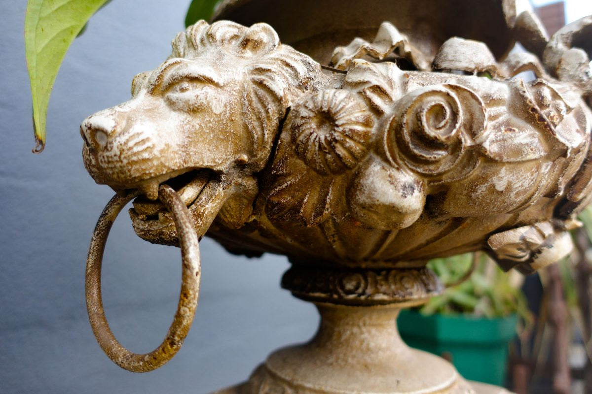 Pair Late Victorian Cast Iron Urns