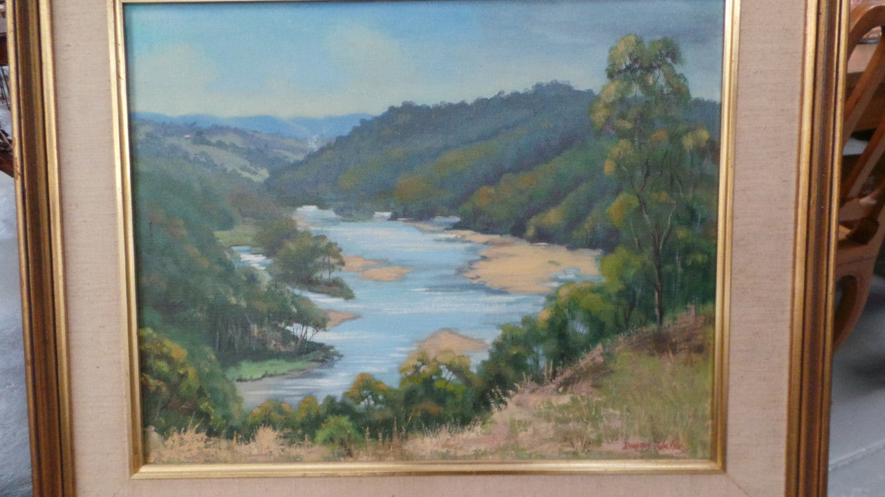Framed Landscape Oil On Board Painting of Bega River