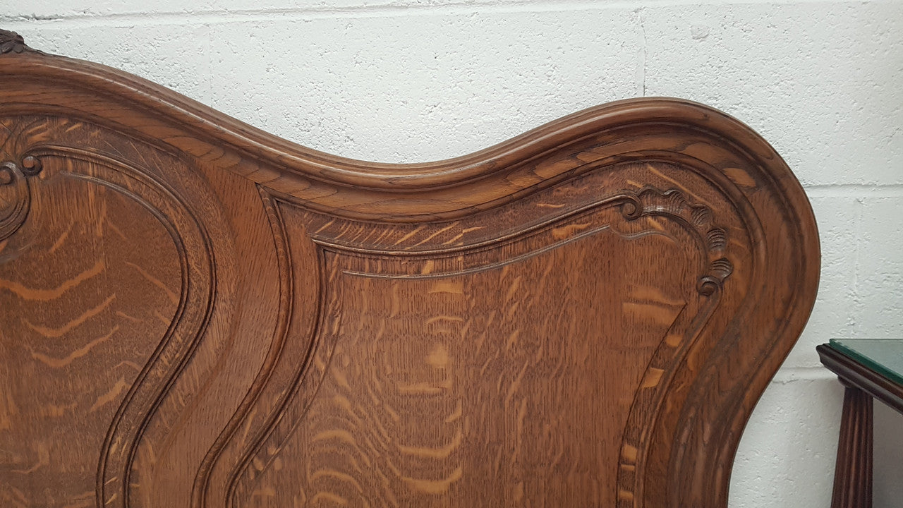 French Oak Louis XV Style Queen Size Bed & Rails