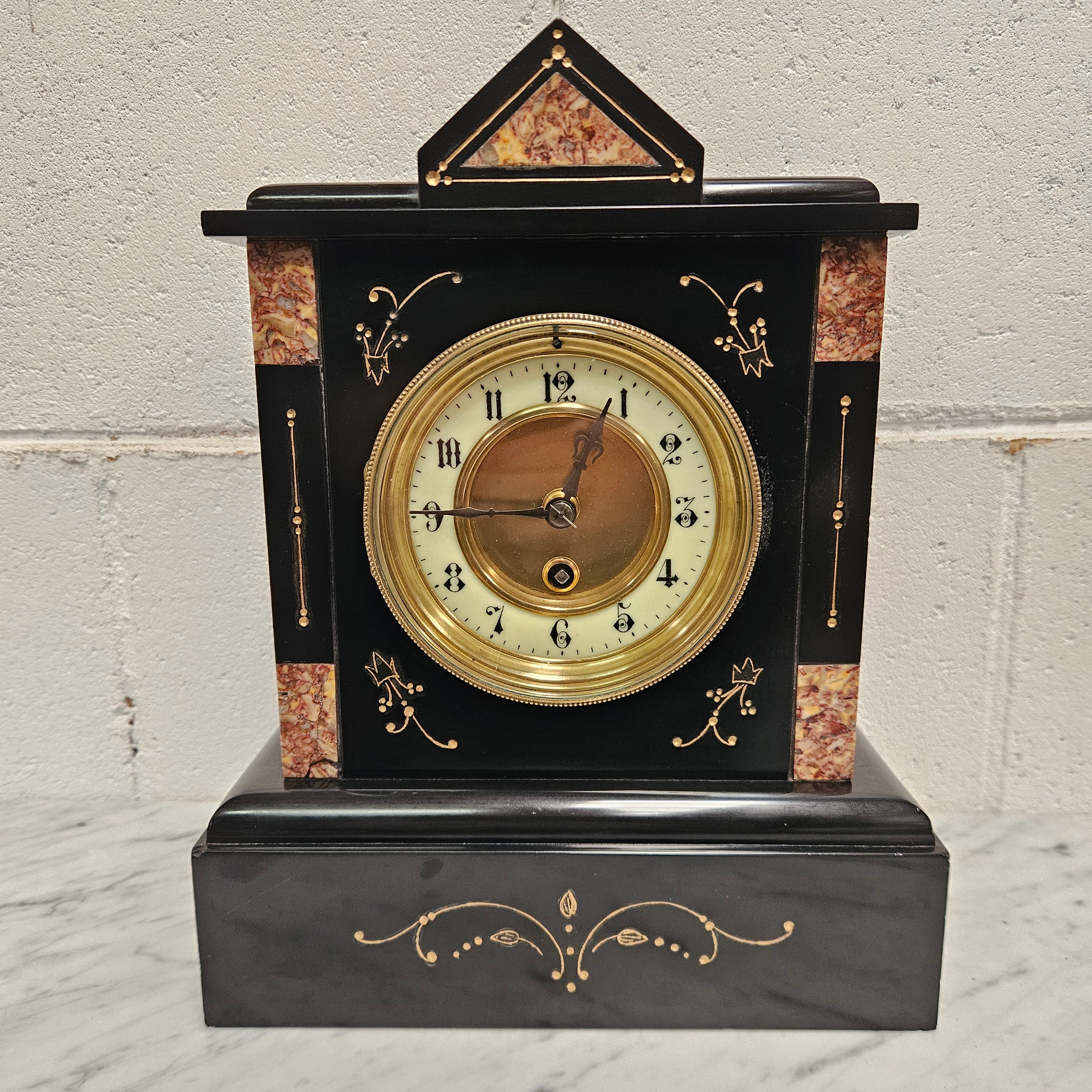 French Inlaid Marble Time Piece Clock Fully Serviced | Antique & Vintage | Moonee Ponds Antiques | Australia Wide Delivery