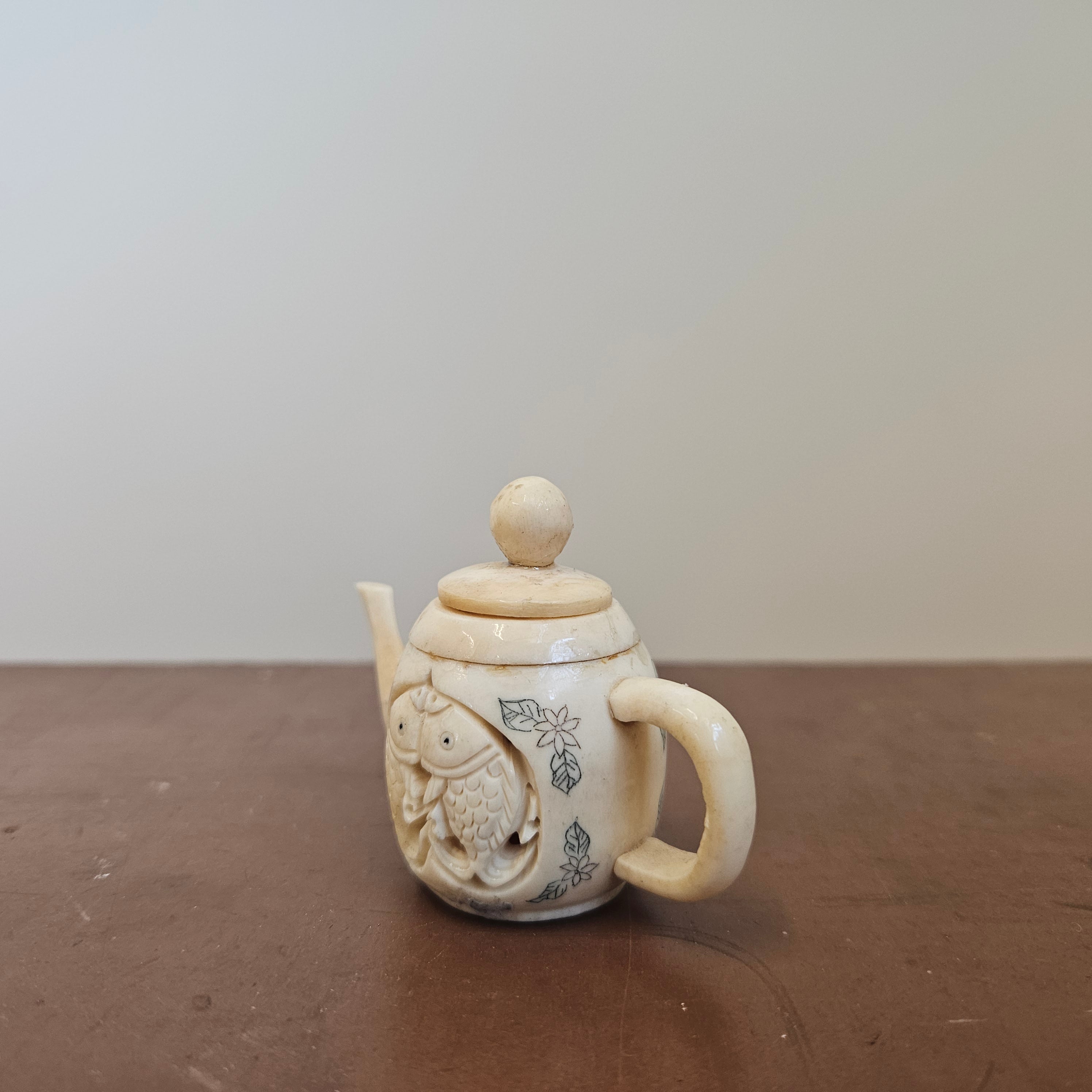Antique Chinese Ivory Carved Miniature Teapot