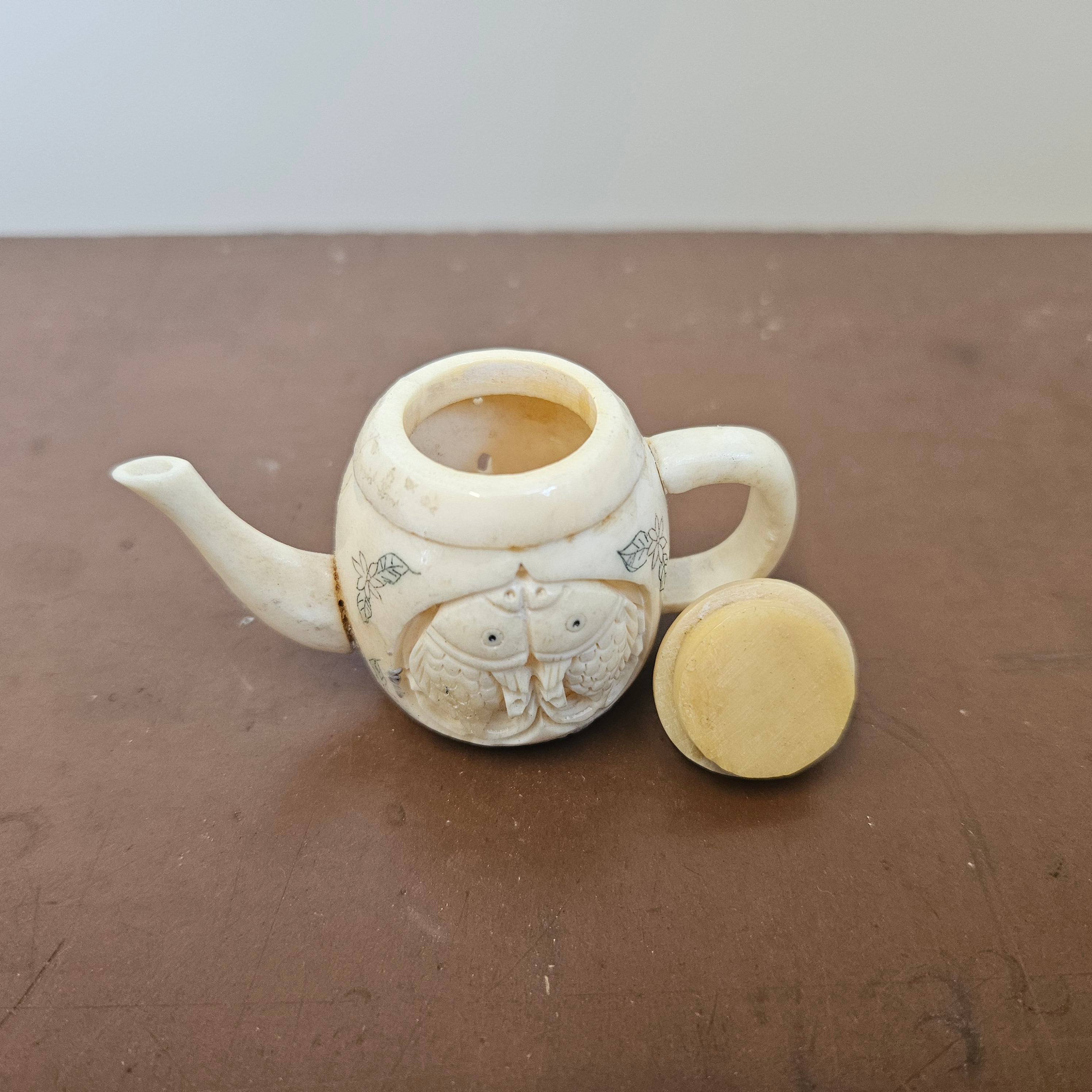 Antique Chinese Ivory Carved Miniature Teapot