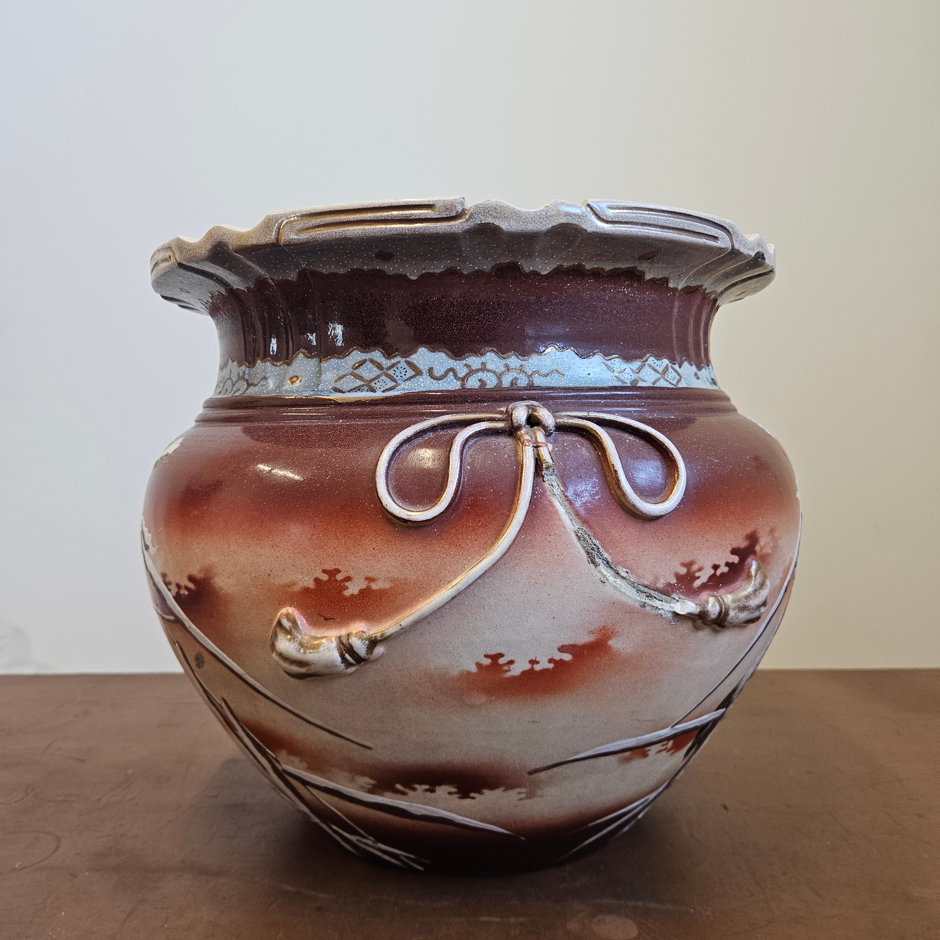 Antique Japanese Satsuma Jardinière with Cranes