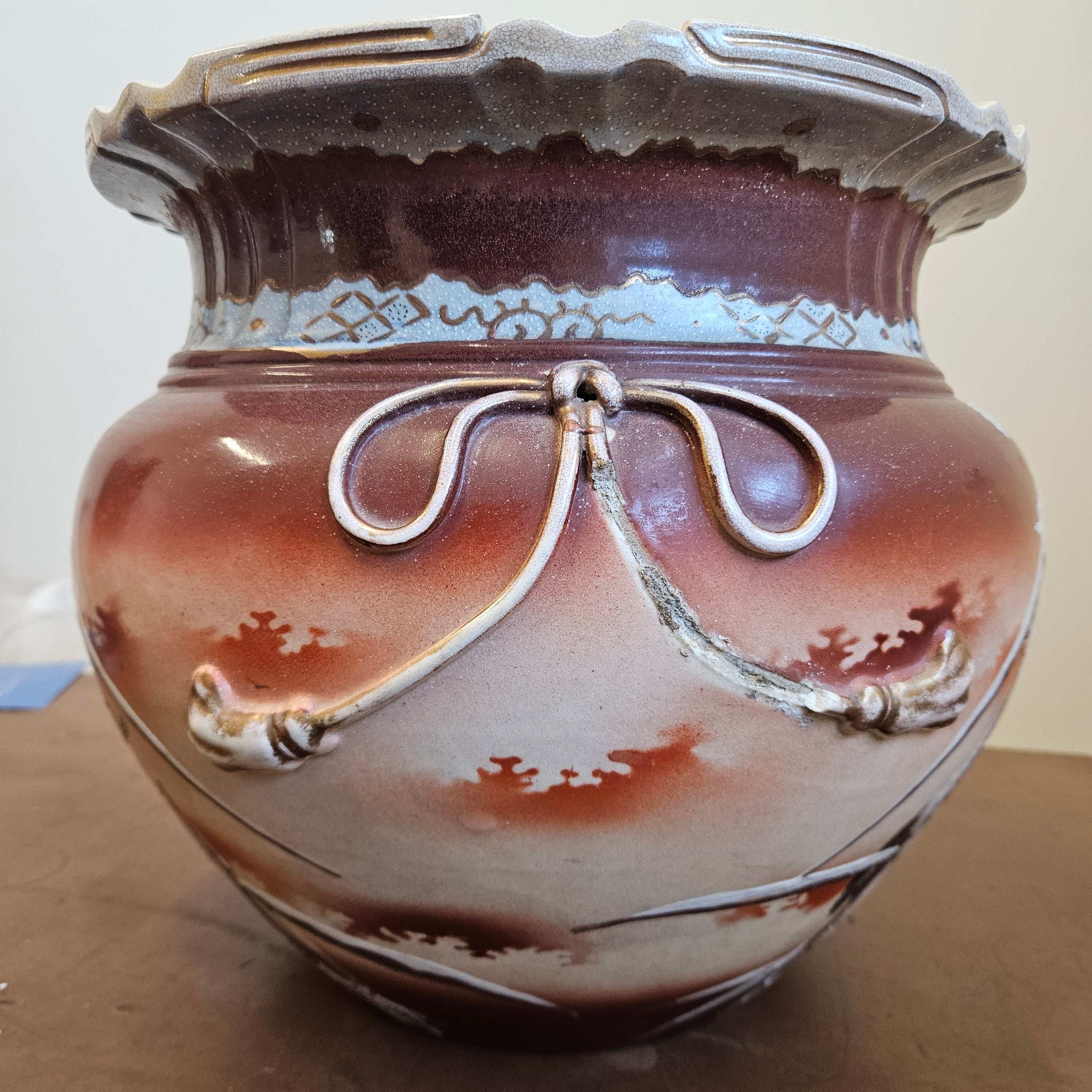 Antique Japanese Satsuma Jardinière with Cranes