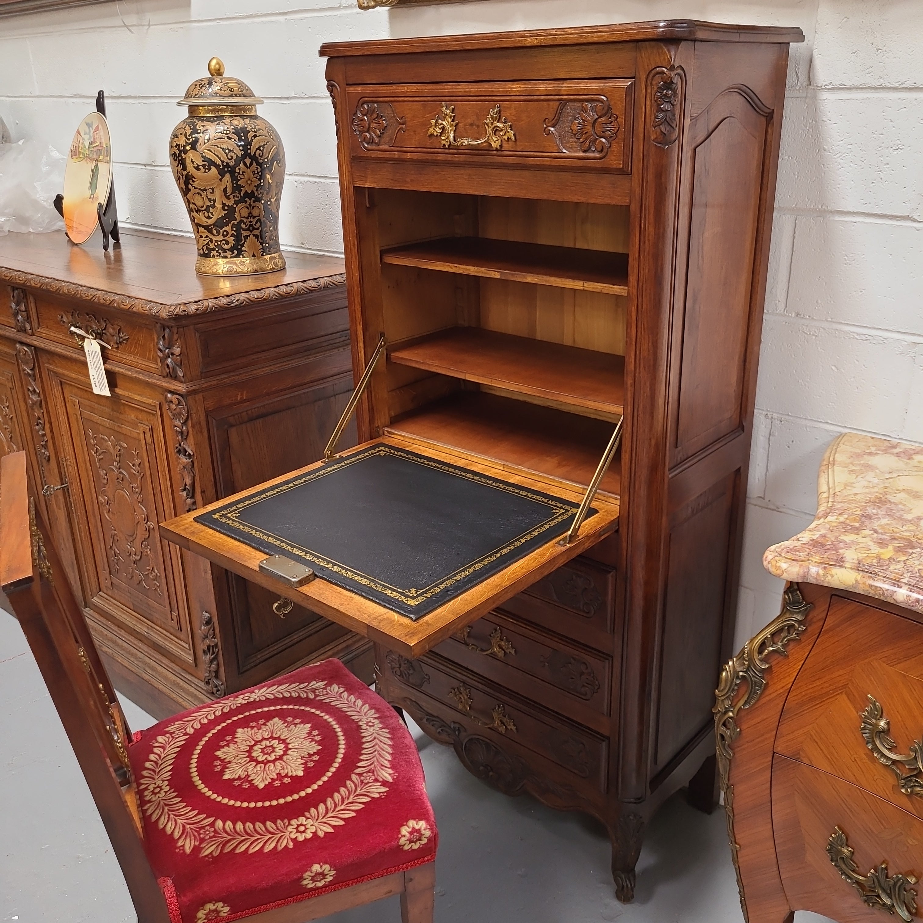 French Oak Loius XV Style Secretaire Abattant