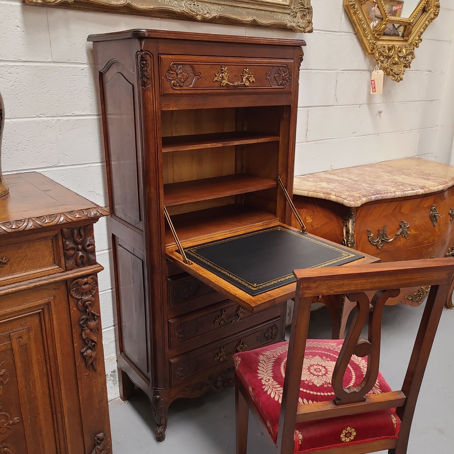 French Oak Loius XV Style Secretaire Abattant