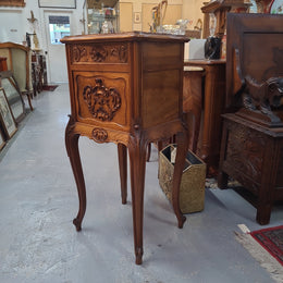 Single French Carved Bedside With Inset Marble Top