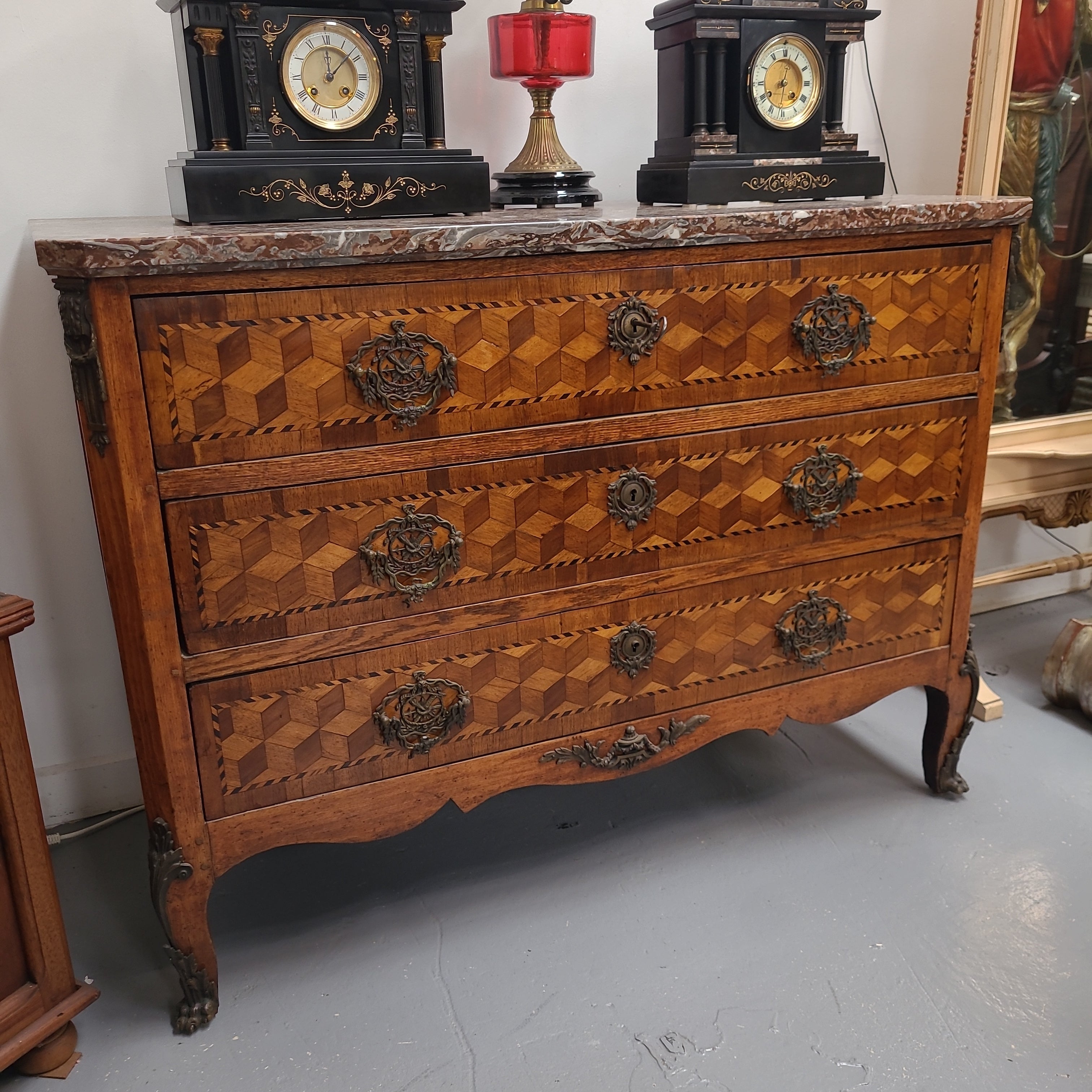 French 18th Century Louis XVI Three Drawer Marble Top Commode | Antique & Vintage | Moonee Ponds Antiques | Australia Wide Delivery