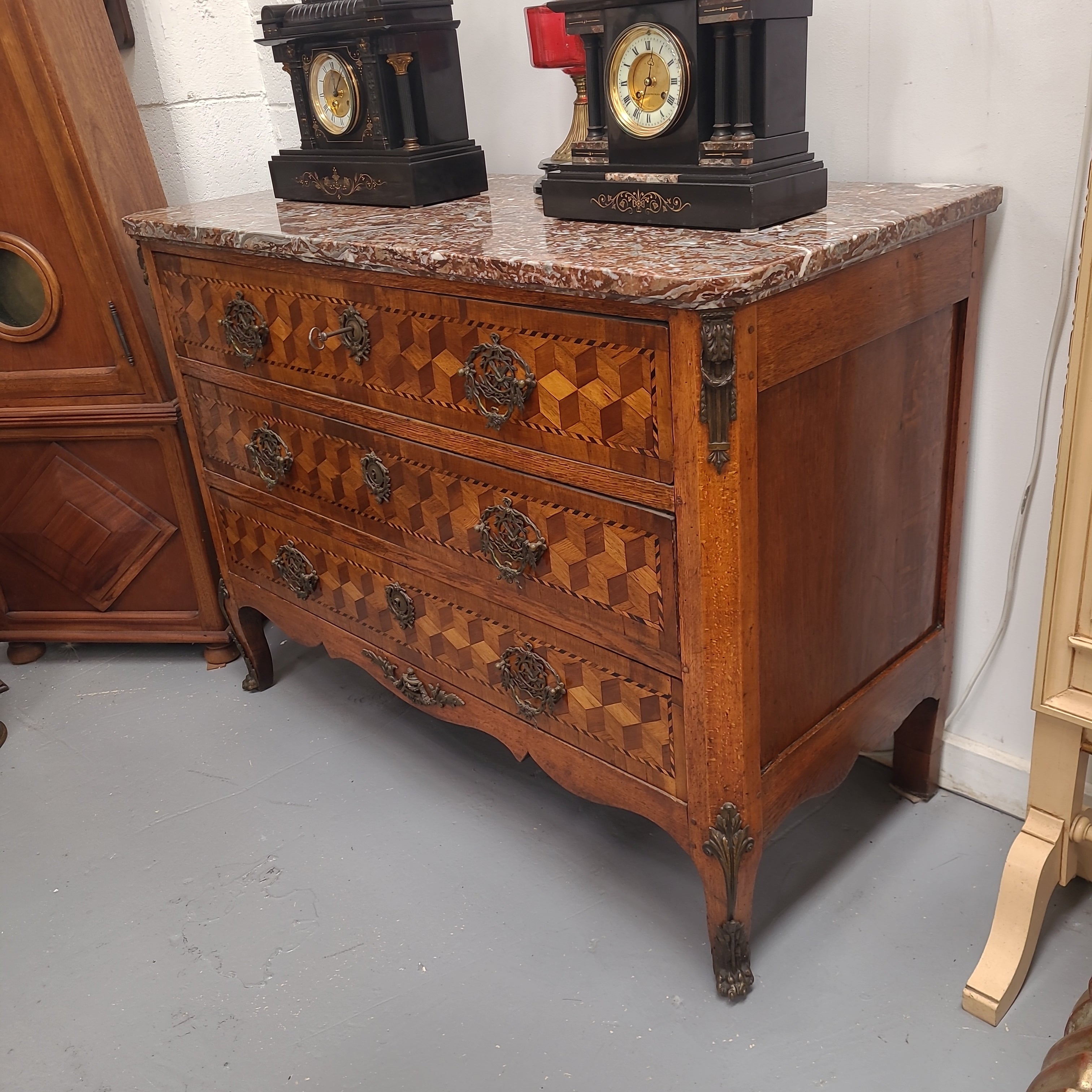 French 18th Century Louis XVI Three Drawer Marble Top Commode | Antique & Vintage | Moonee Ponds Antiques | Australia Wide Delivery