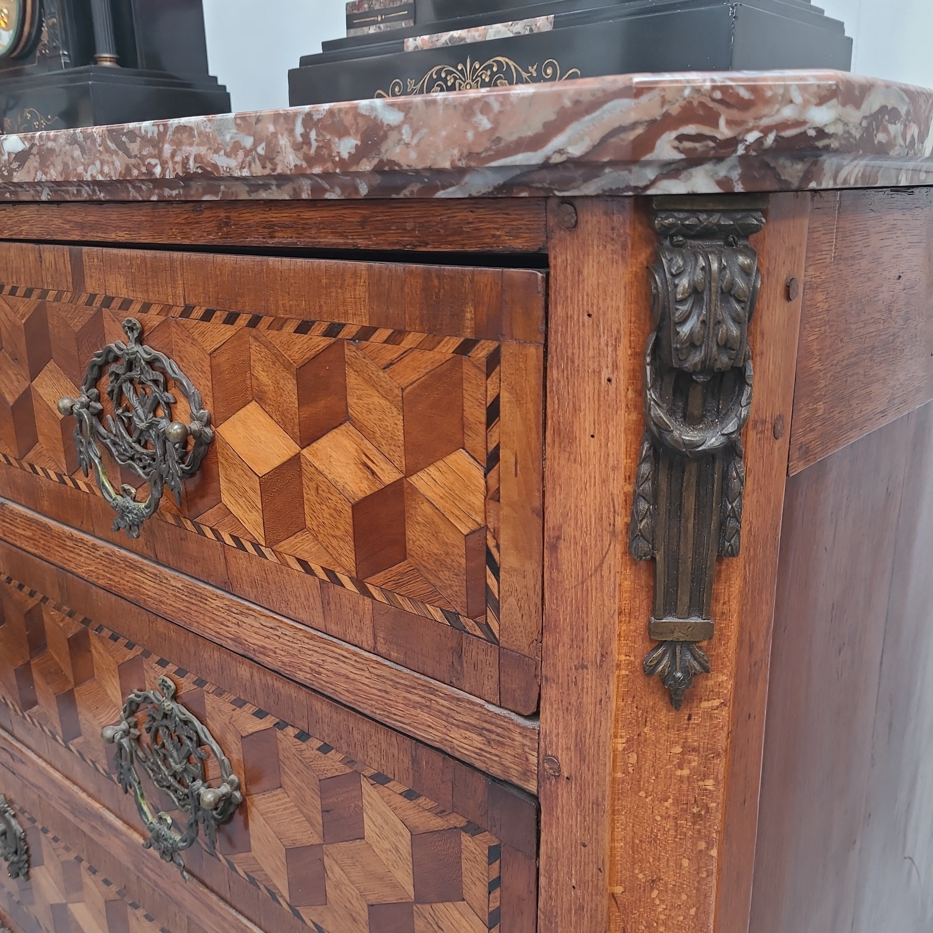 French 18th Century Louis XVI Three Drawer Marble Top Commode | Antique & Vintage | Moonee Ponds Antiques | Australia Wide Delivery