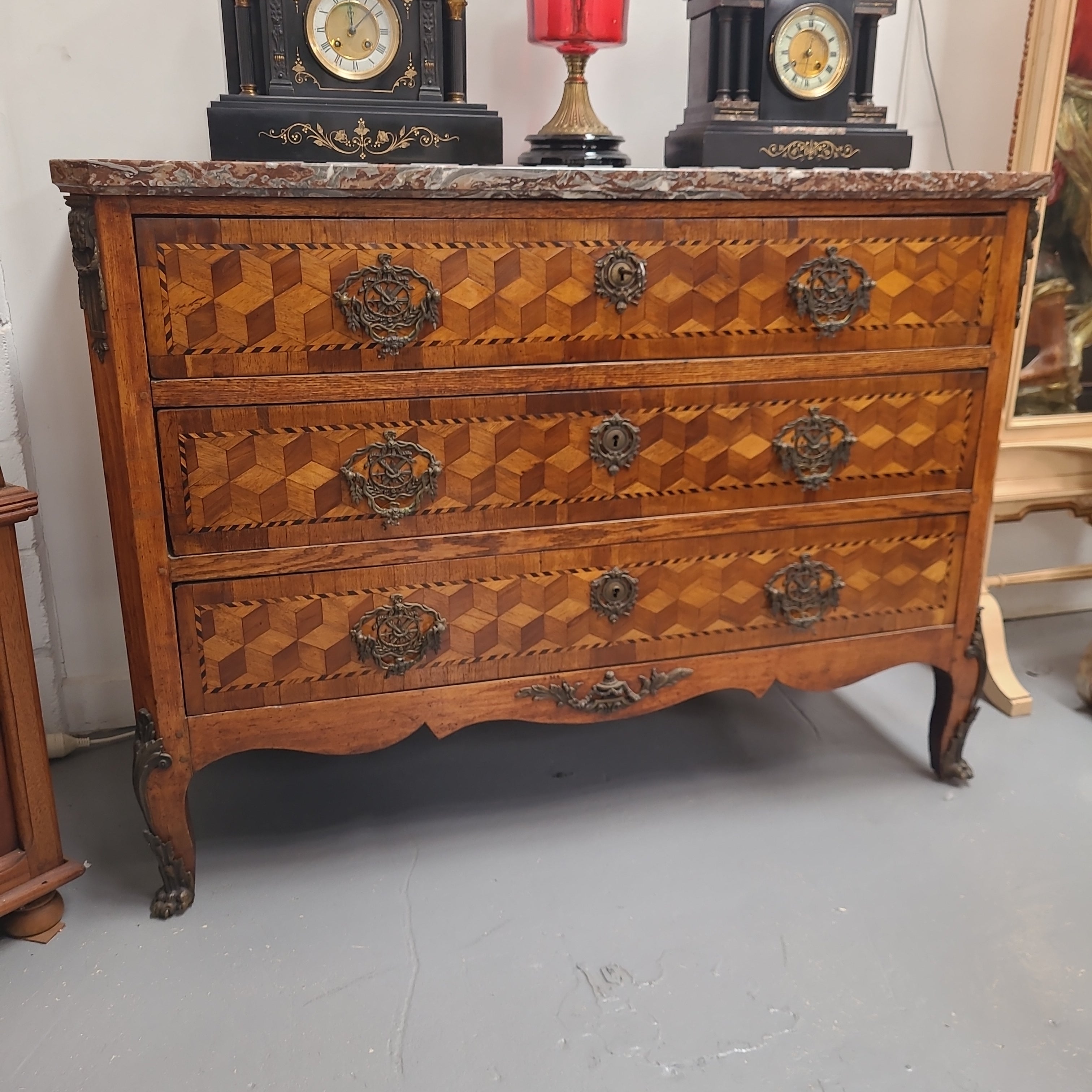 French 18th Century Louis XVI Three Drawer Marble Top Commode | Antique & Vintage | Moonee Ponds Antiques | Australia Wide Delivery