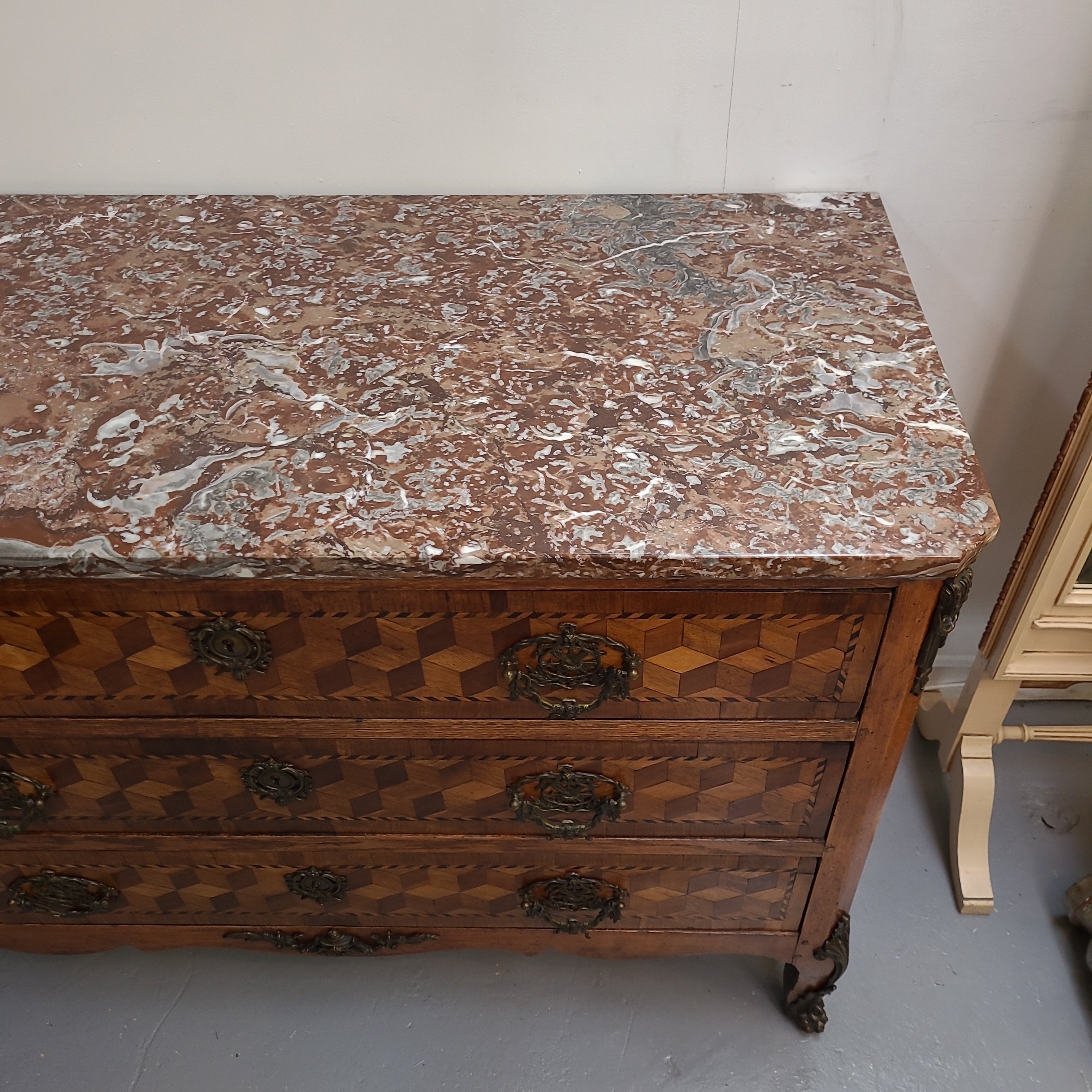 French 18th Century Louis XVI Three Drawer Marble Top Commode | Antique & Vintage | Moonee Ponds Antiques | Australia Wide Delivery