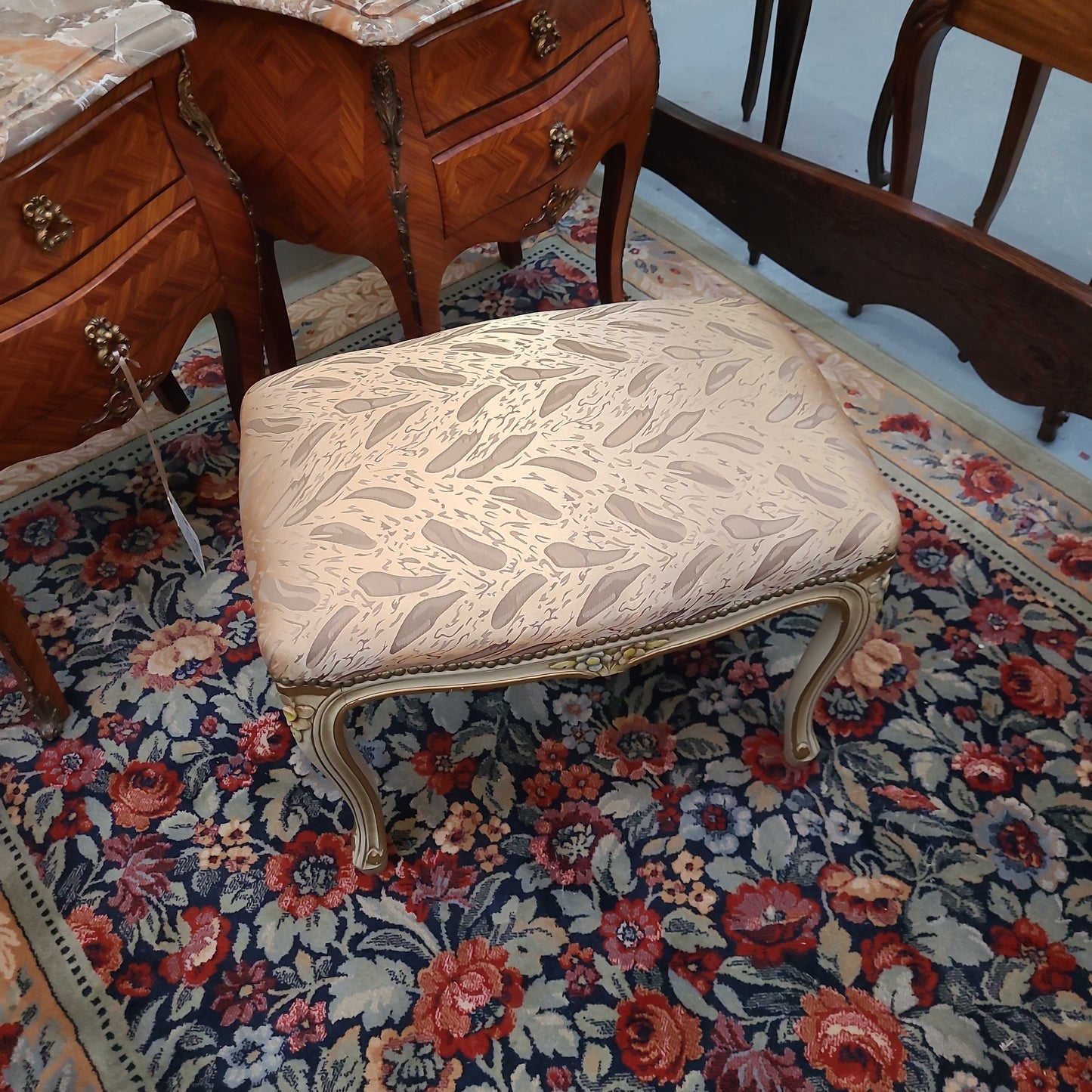 French Louis 15th Style Hand Painted And Gilded Stool