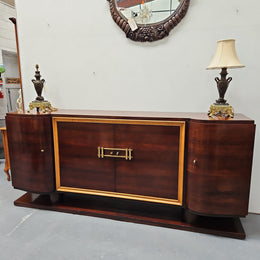 Grand Jules Leleu Style French Art Deco Walnut Four Door Buffet