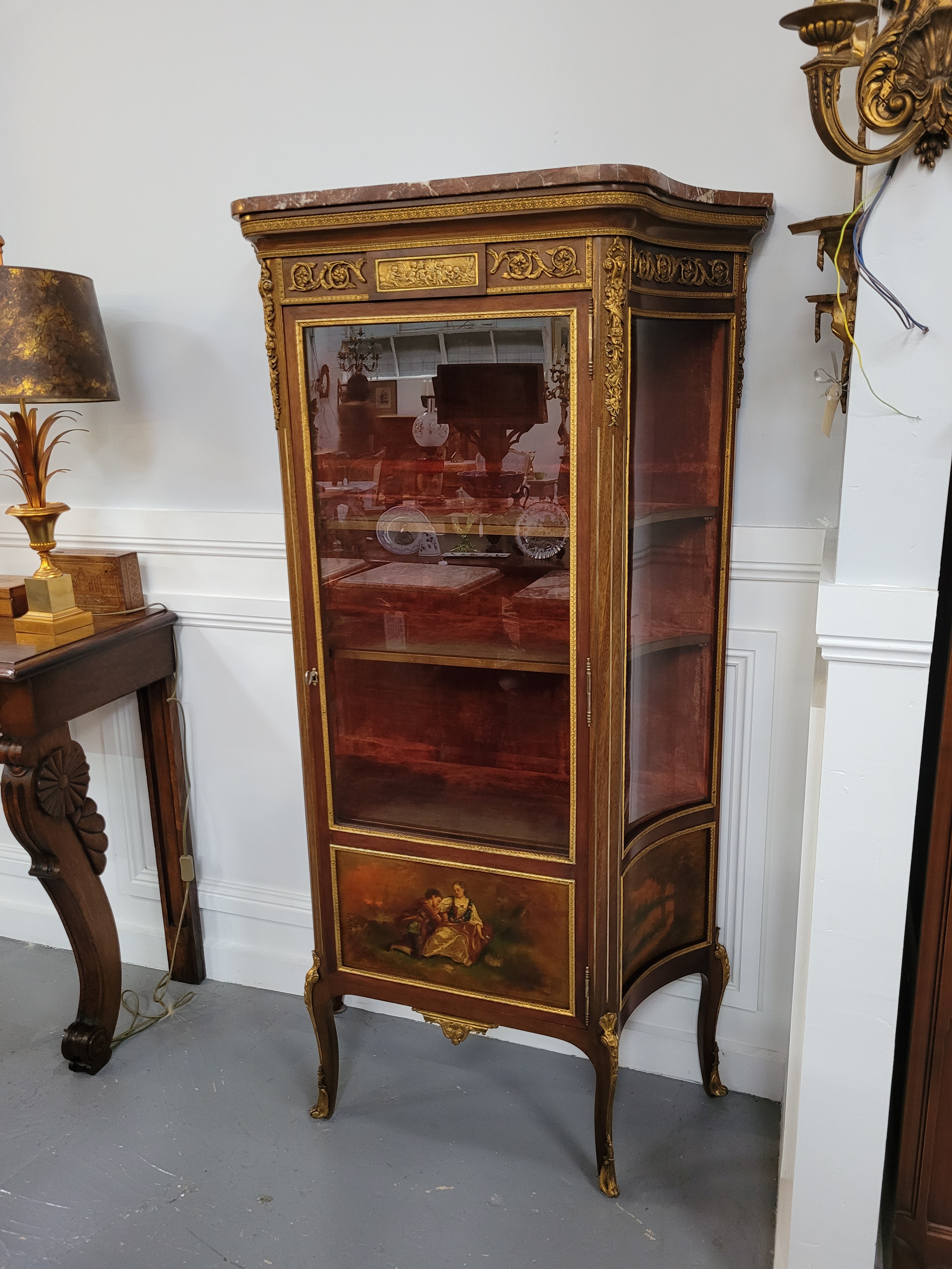 Original 19th Century French Vernis Martin Vitrine With Marble Top & Hand Painted Panels | Antique & Vintage | Moonee Ponds Antiques | Australia Wide Delivery