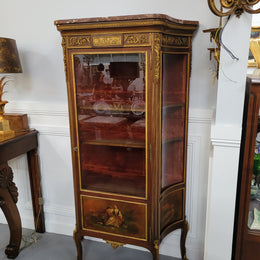 Original 19th Century French Vernis Martin Vitrine With Marble Top & Hand Painted Panels