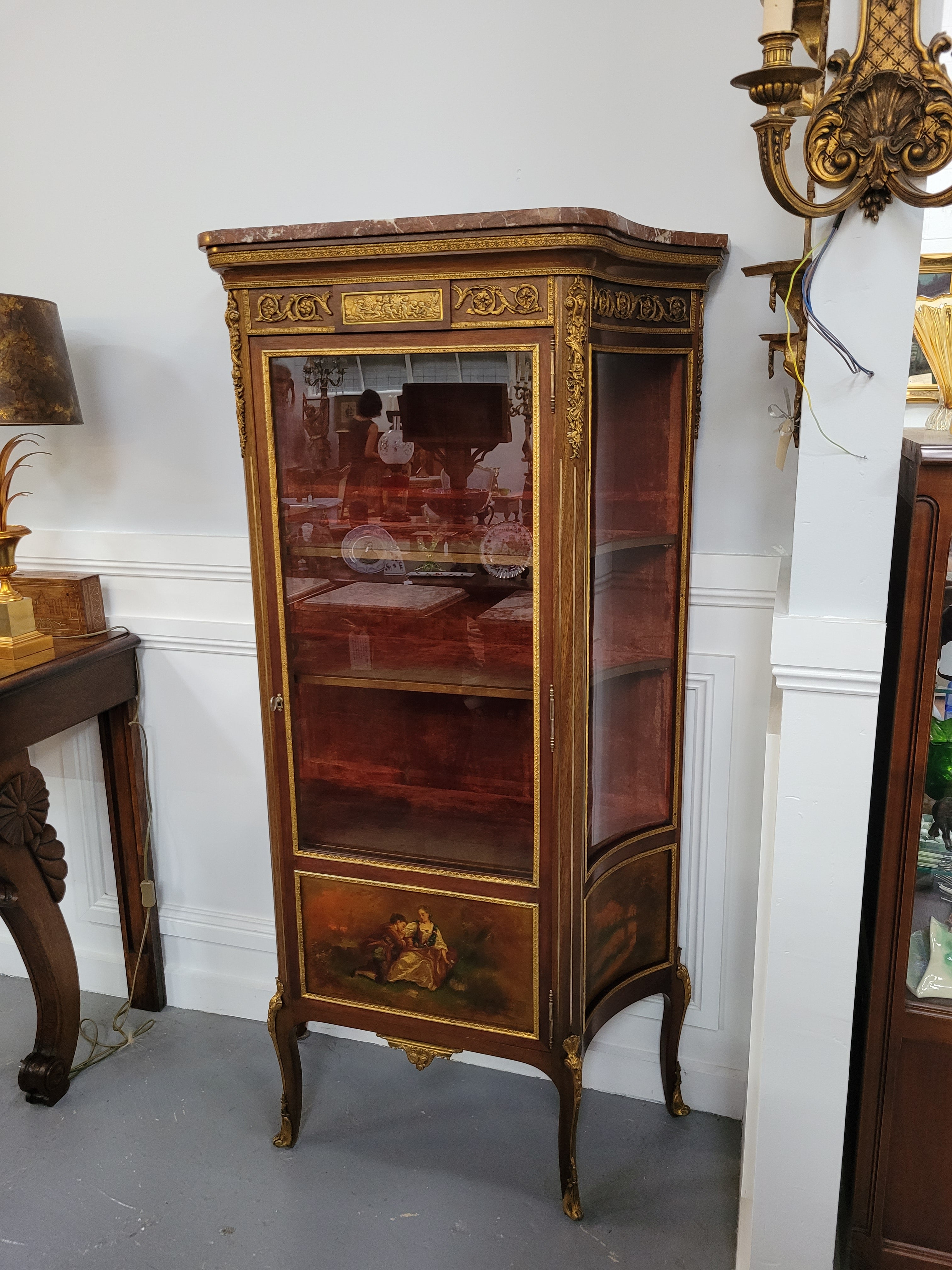Original 19th Century French Vernis Martin Vitrine With Marble Top & Hand Painted Panels | Antique & Vintage | Moonee Ponds Antiques | Australia Wide Delivery