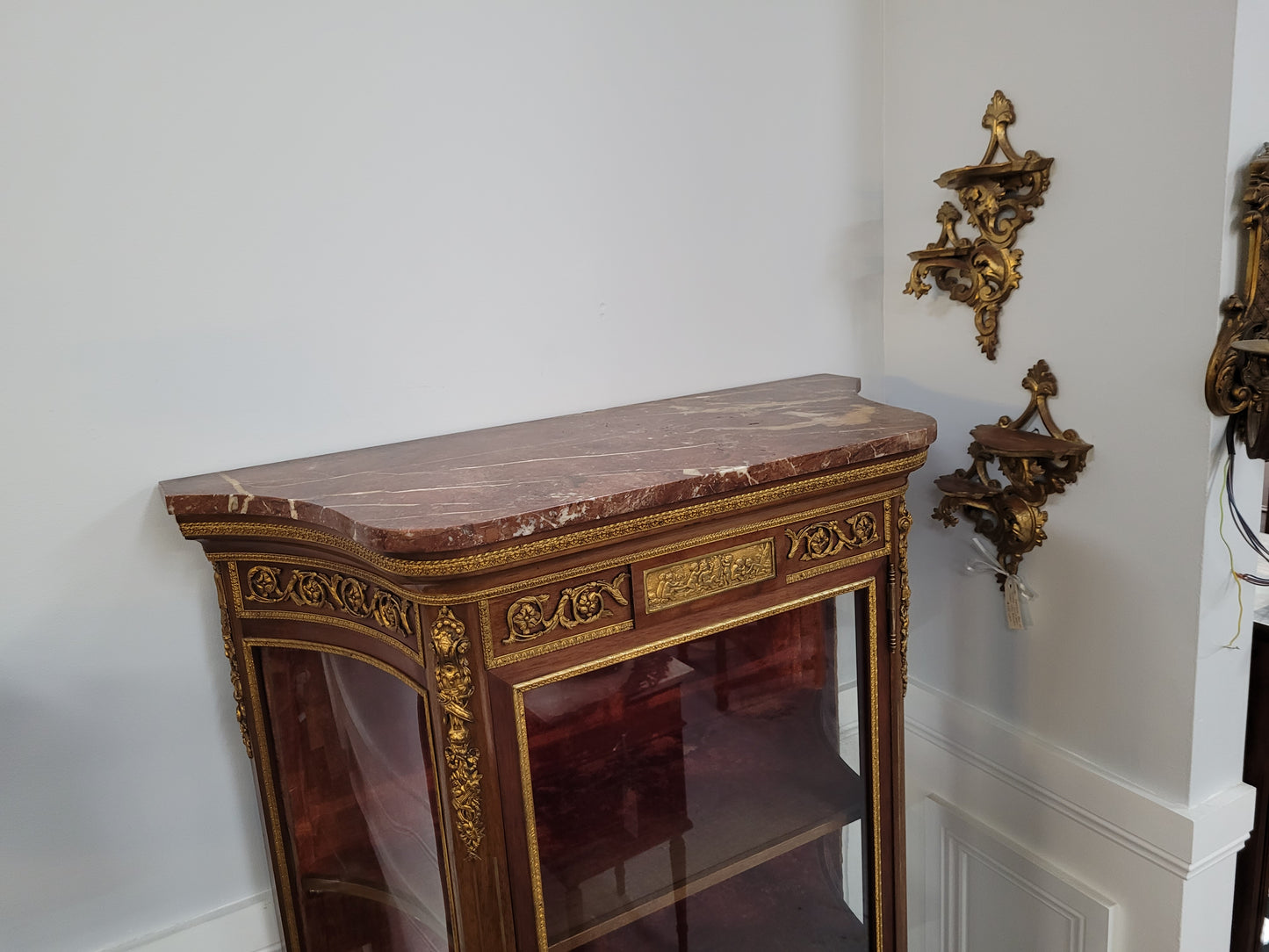 Original 19th Century French Vernis Martin Vitrine With Marble Top & Hand Painted Panels