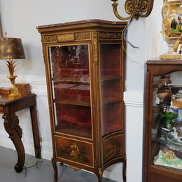 Original 19th Century French Vernis Martin Vitrine With Marble Top & Hand Painted Panels