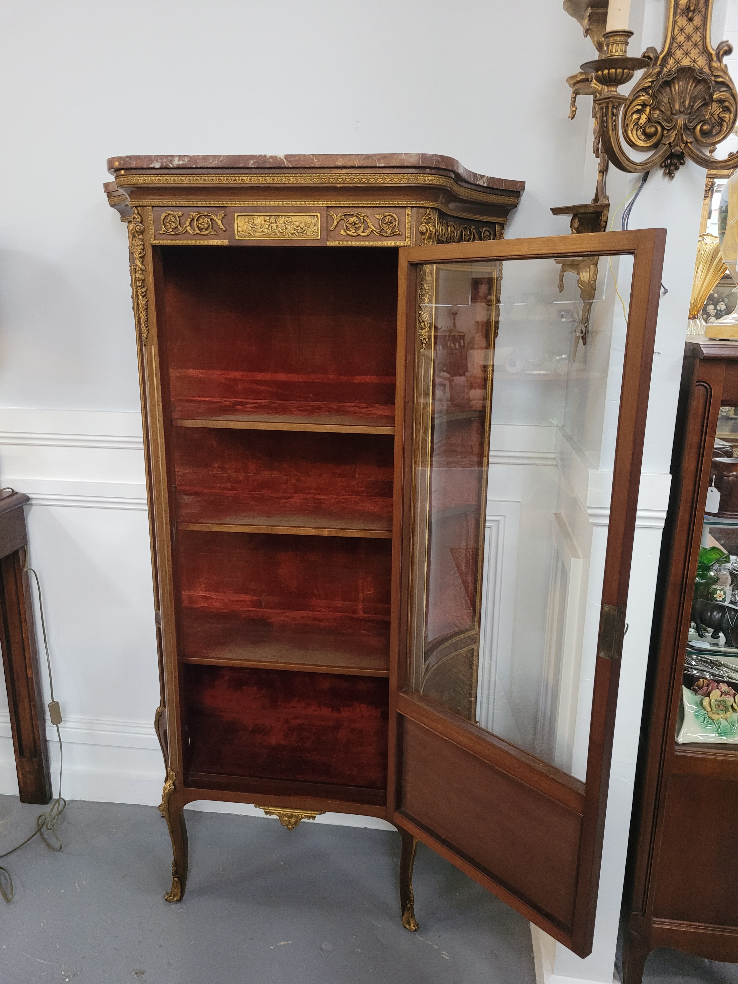 Original 19th Century French Vernis Martin Vitrine With Marble Top & Hand Painted Panels