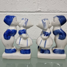 Pair of Delft Kissing Couple Statues