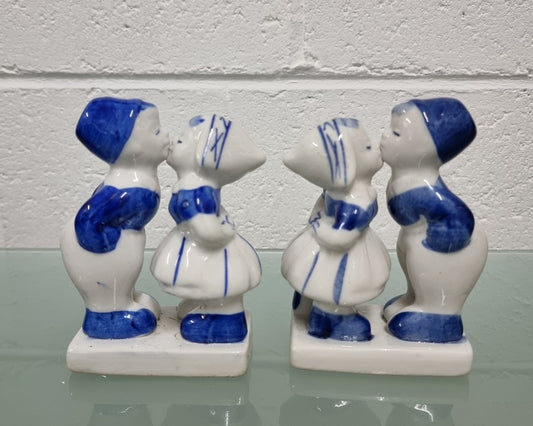 Pair of Delft Kissing Couple Statues