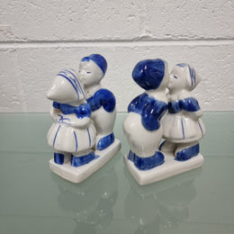 Pair of Delft Kissing Couple Statues