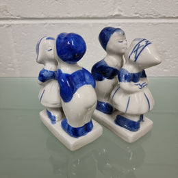 Pair of Delft Kissing Couple Statues