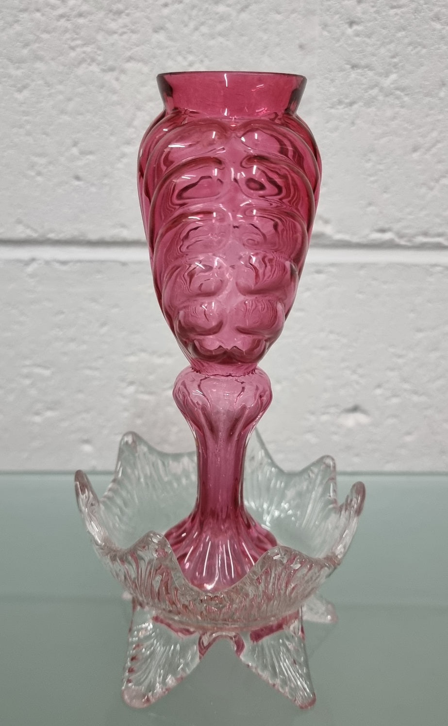 Victorian Ruby & Clear Glass Vase